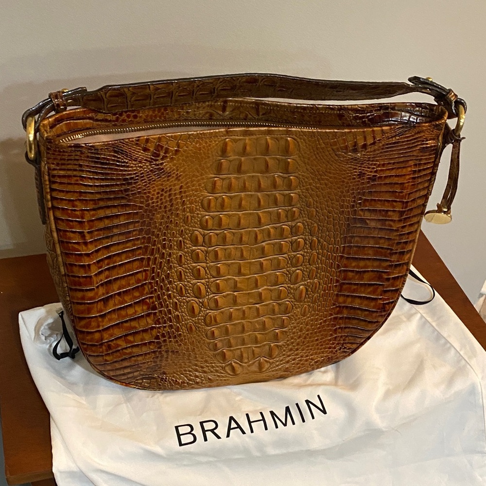 Brahmin Tan Crocodile-Embossed Shoulder Bag